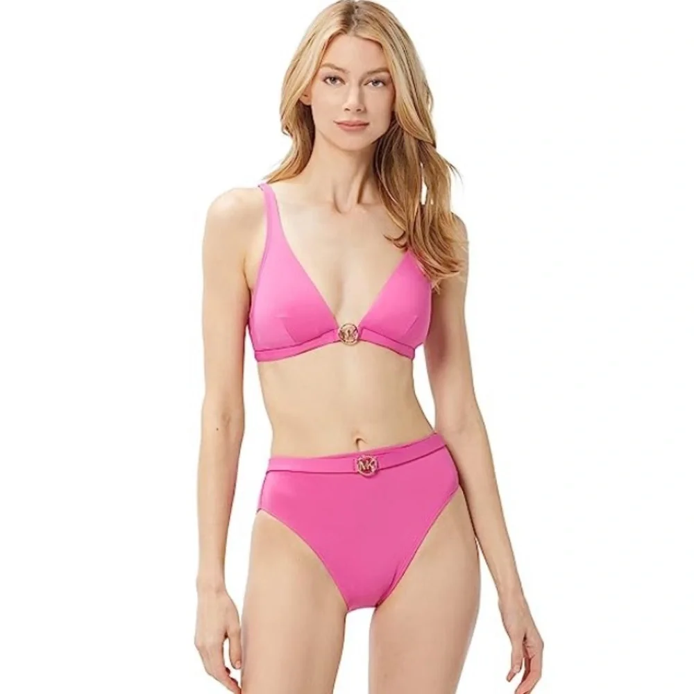Michael Kors Womens Cerise Pink Polyamide Triangle Bikini Bra Size‎ Large new